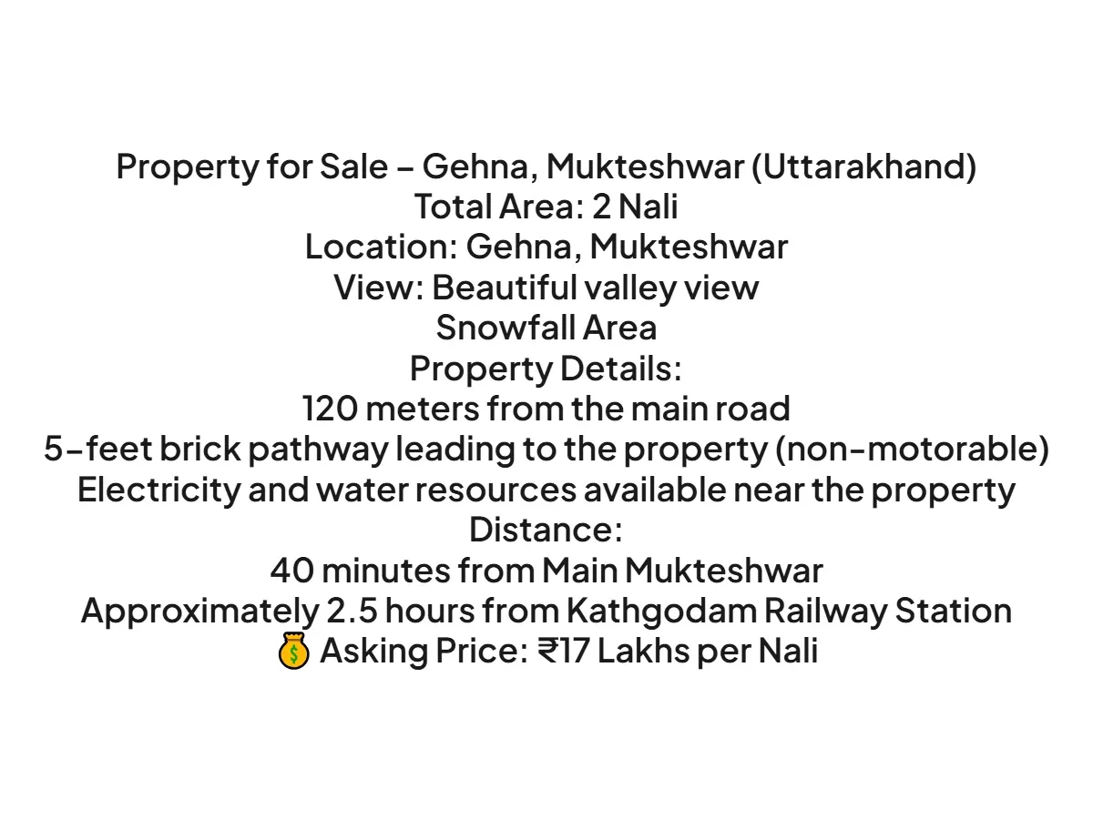 Prime Land for Sale in Gehna, Mukteshwar with Valley View