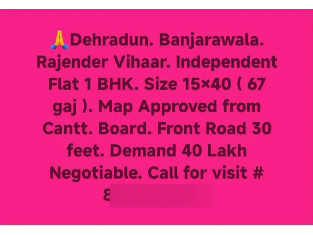Independent 1 BHK House for Sale in Banjarawala Dehradun