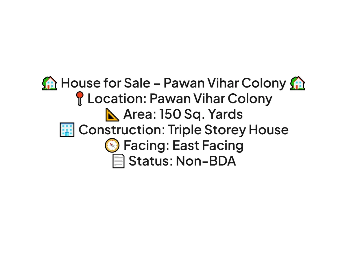 Triple Storey East Facing House for Sale in Pawan Vihar Colony