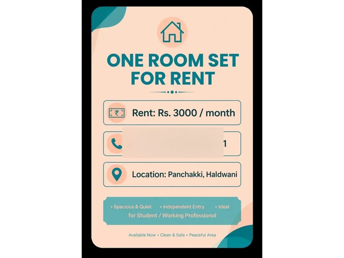 Cozy 1 Room Set for Rent in Panchakki, Haldwani