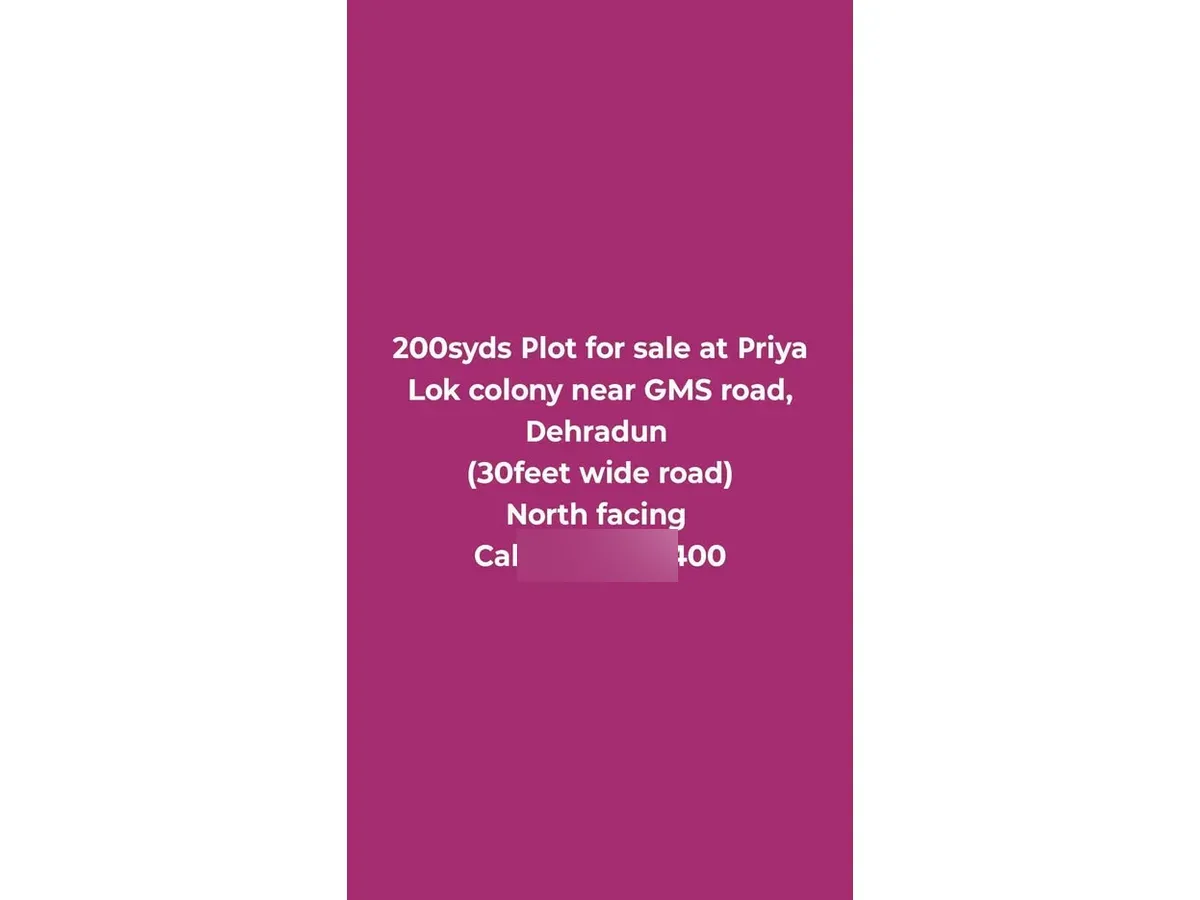 North Facing 200 Sq Yard Land for Sale in Dehradun
