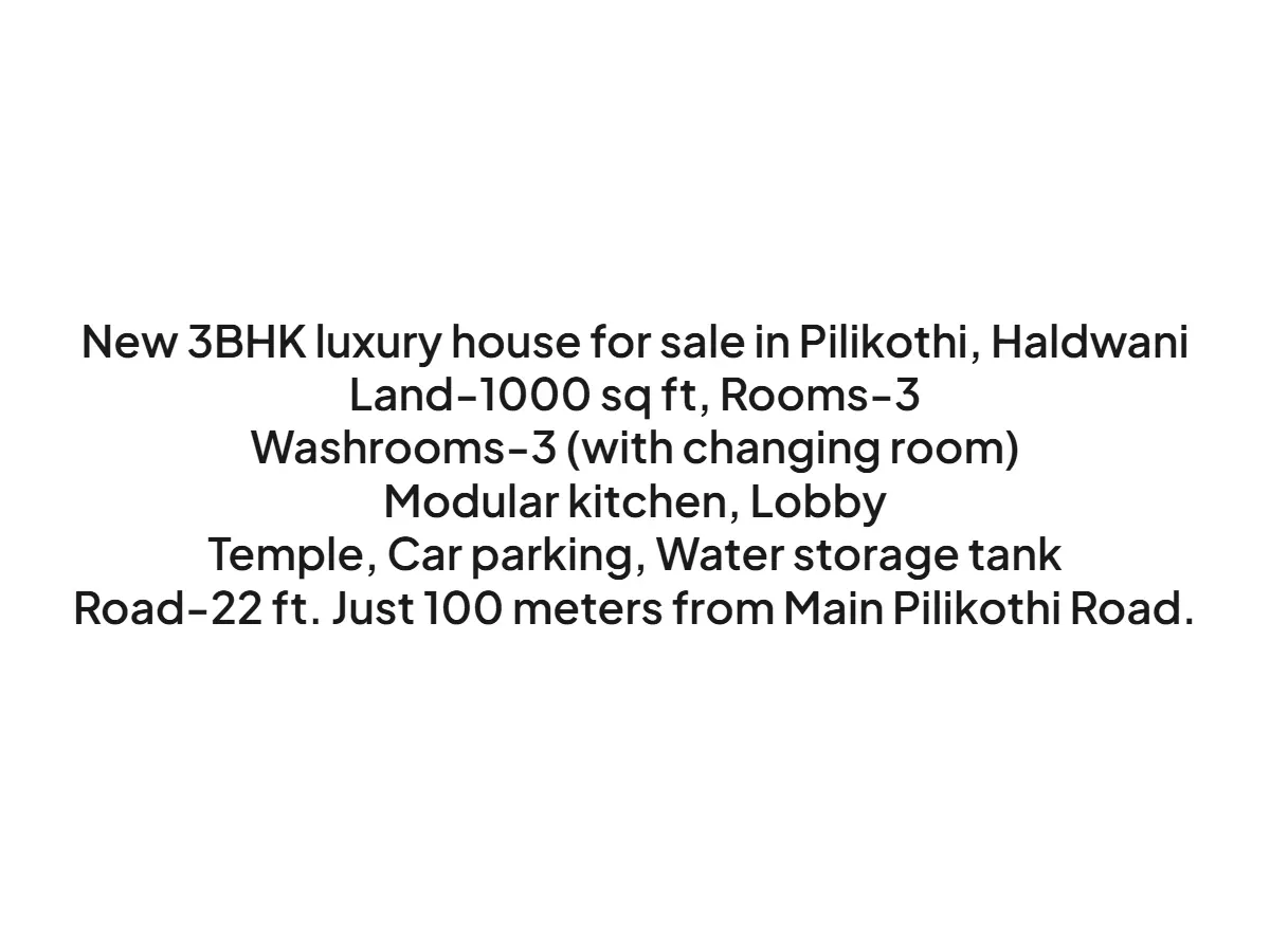 Luxury 3BHK House for Sale in Pilikothi, Haldwani