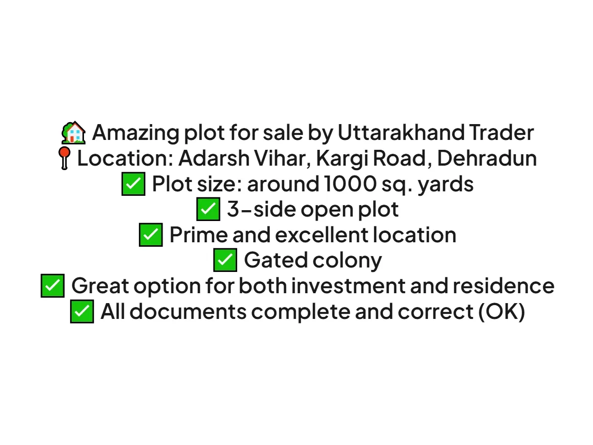 Prime 1000 sqft Land for Sale in Adarsh Vihar Dehradun