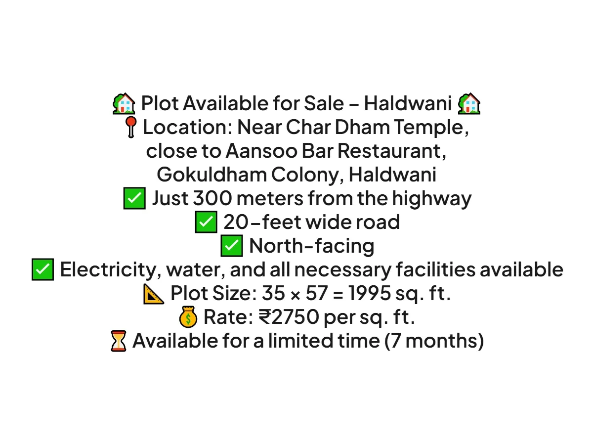 Prime Land for Sale Near Char Dham Temple, Haldwani